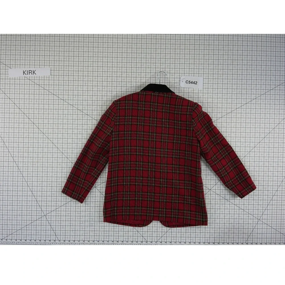 Vintage Sag Harbor Red Plaid Blazer Women's Size 8P Wool Blend Velvet Collar